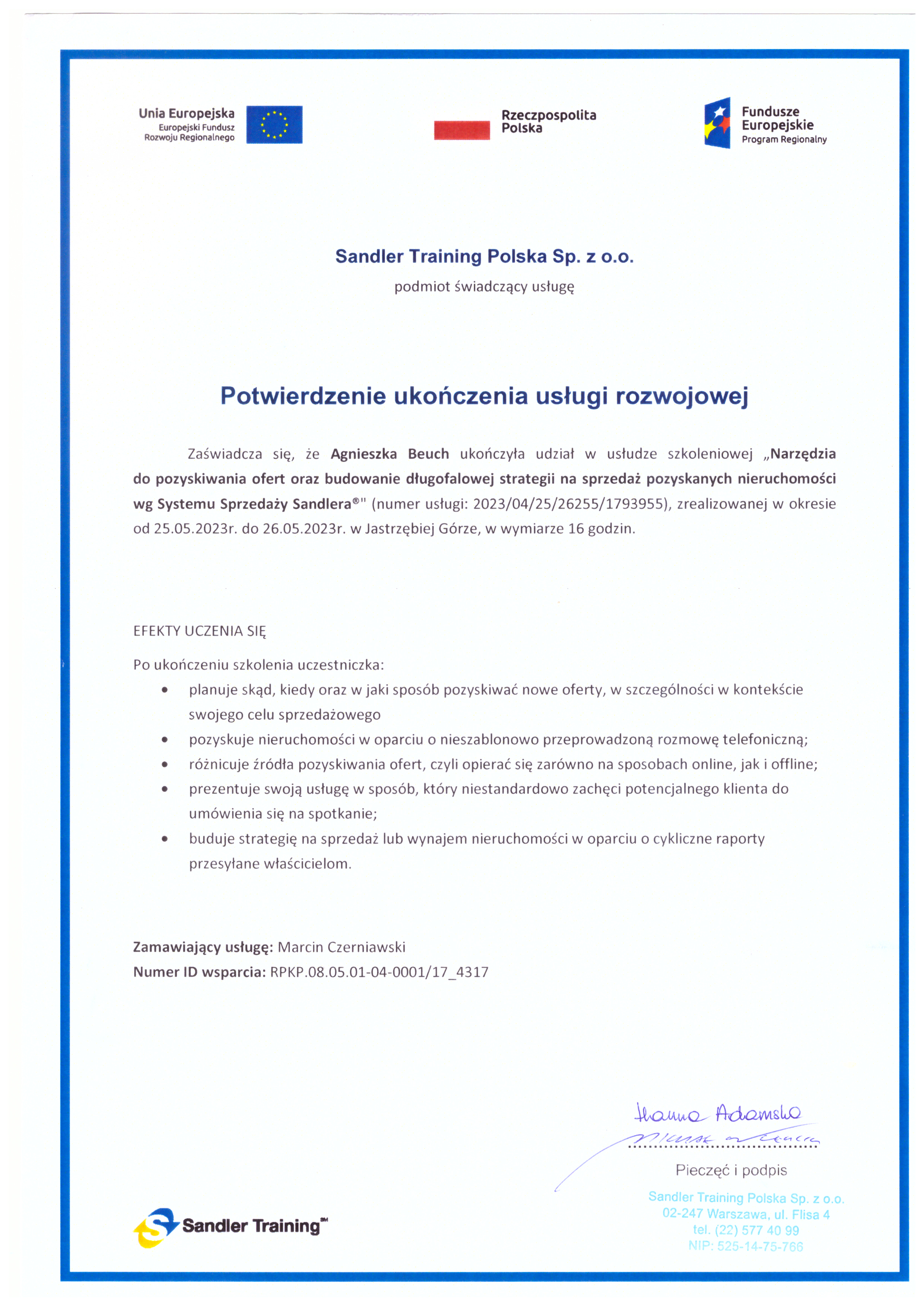 Potwierdzenie ukończenia kursu